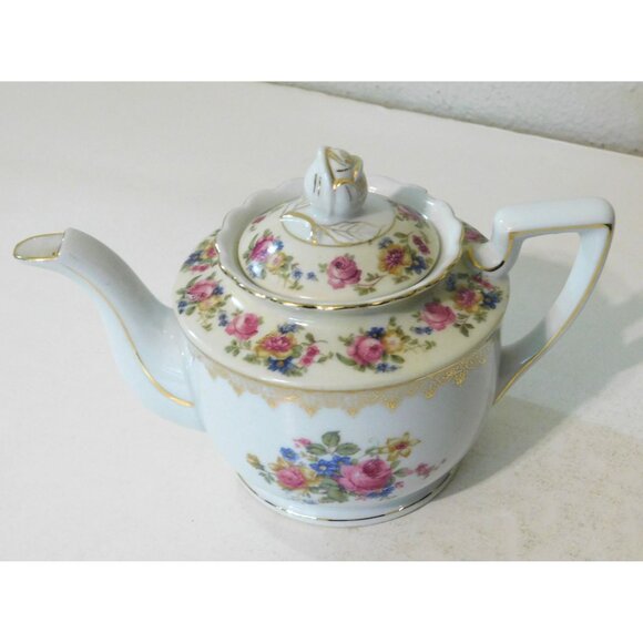 Vintage 1940s Goldcastle Hostess China Teapot Floral Design Gold Trim Japan - Picture 4 of 16